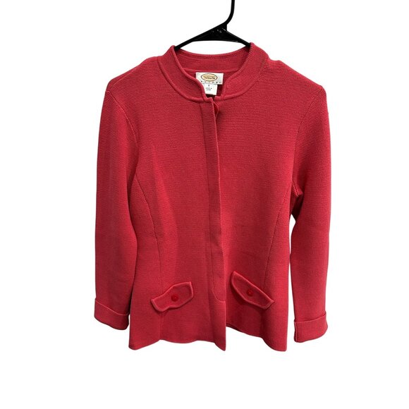 Talbots Petites Red Silk Blend Textured Cardigan Jacket Buttoned Pockets Sz PS - Picture 1 of 9